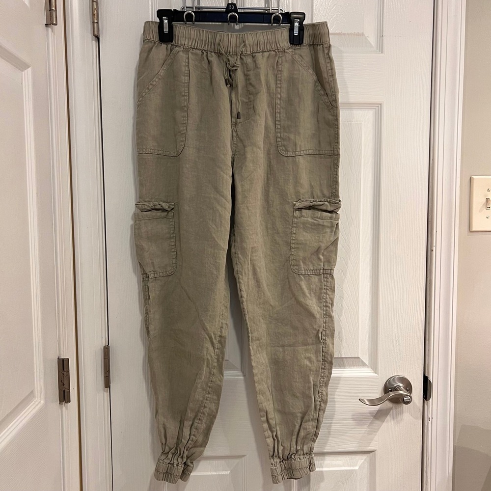 Nicole Miller NEW YORK 100% Linen‎ Cargo Jogger Pants